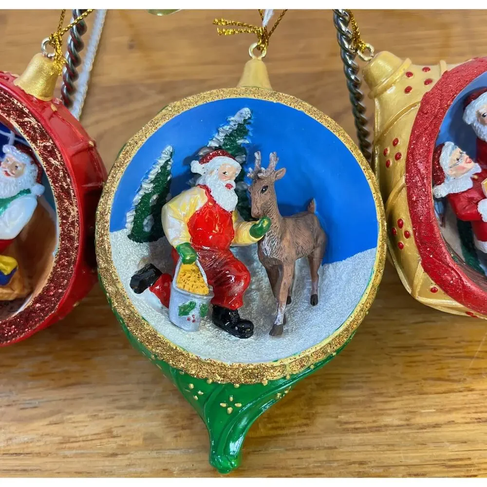 Danbury Mint Diorama Ornaments Santa at the North Pole 3D Collection Lot of 3